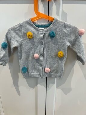 H&M Grey Pom-Pom Cardigan Sweater - Multicolor Dots 4-6m